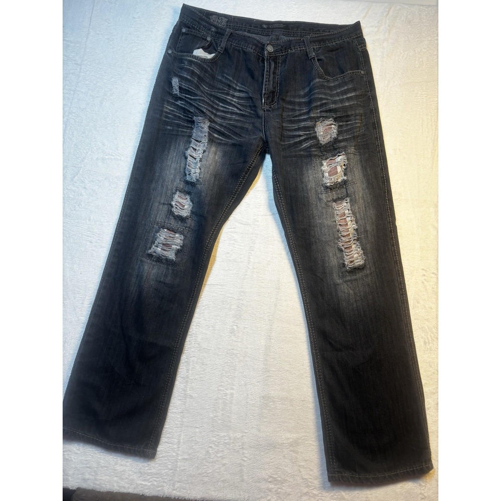 Vintage Brass Mens Jeans Slim Straight 38x32 (actual 38x30.5) Black/Dark Gray‎